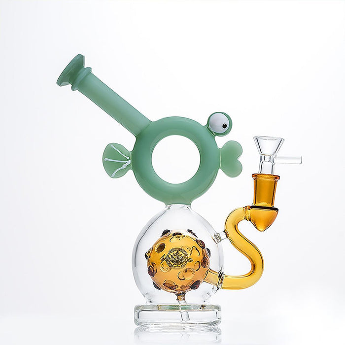 Shadow Glass Water Pipe Fish Head Shape With Swiss Perc