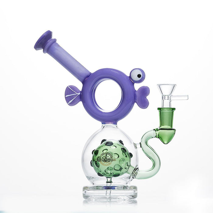 Shadow Glass Water Pipe Fish Head Shape With Swiss Perc